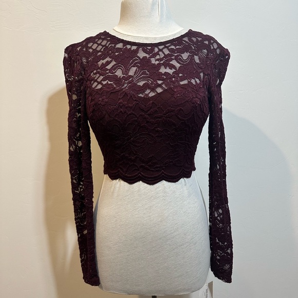 David's Bridal Tops - 🦃Sale David's Bridal Lace Long Sleeve Crop Top - Dark Purple